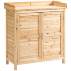 Outsunny Wood Garden Shed with Inner Shelf & Double Doors-Versatile design functions as storage cabinet or potting bench  
