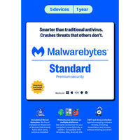 Malwarebytes Standard Premium Security for Windows, MacOS, Android, iOS, Chrome - 5 Devices - 1 Year Subscription-Protect yourself from hackers, malicious sites, infected ads, credit card skimmers and credential stealers with our web and malware protection