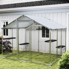 PawHut Walk-in Catio Outdoor Cat Enclosure with Waterproof Cover - 76" D x 94.5" W x 77" H - Silver-Includes 5 adjustable platforms and a hammock, creating a customizable playground 