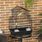PawHut Indoor 25" H Bird Cage with Perch, Swing, Food Container, Slide-out Tray and Handle - Black-Large front doors for birds' easy access to the inside area 