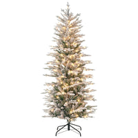 HOMCOM 6' Pre-Lit Snow-Flocked Artificial Christmas Arctic Fir Tree - Green-6ft tall, lush with a real tree shape that provides a healthy, natural look 