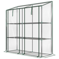 Outsunny Lean-to Mini Greenhouse with 3 Tier Shelves - Clear- Lean-to-wall design increases space utilisation and reduces wind impact
 