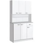 HOMCOM 71" H Modern Freestanding Kitchen Buffet Cabinet with Hutch - White-Door cabinets and drawer store dishes, pots and pans, dry goods 