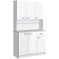 HOMCOM 71" H Modern Freestanding Kitchen Buffet Cabinet with Hutch - White-Door cabinets and drawer store dishes, pots and pans, dry goods 
