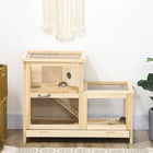 PawHut 2-Tier Wooden Hamster Cage with Hutch - 31" x 16" x 23.5"-Front plexiglass window enables a direct view to all levels. Openable mesh roofs for easy access