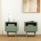 Manhattan Comfort Ella 39.4" Modern Nightstand 2-Piece Set - Sage Green-Includes 1 Open Shelf and 1 Full Extension Drawer with a Raised Semicircle Front Design