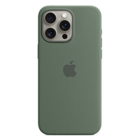 Apple Silicone Case with MagSafe for iPhone 15 Pro Max - Cypress-The silky, soft-touch finish of the silicone exterior feels great in your hand