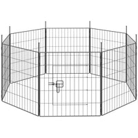 PawHut 8 Panels Dog Playpen Pet Playpen Dog Fence Folding 23.6" High - Black-Create a custom dog playpen with eight panels, easily shaped for your space