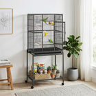 PawHut 56" Rolling Parrot Cage with Detachable Rolling-Bottom shelf provides extra space for storing bird supplies
