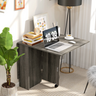 HOMCOM Drop Leaf Folding Dining Table with 2-Tier Shelves & Rolling Casters for 2-4 - Grey Wood Grain-Robust particle board structure, with lightly protective melamine coating