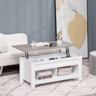 HOMCOM Lift Top Coffee Table with Hidden Storage and Open Shelves - White-Bottom open shelves offer extra storage and display space