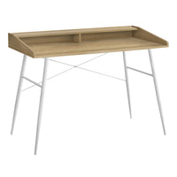 Monarch Specialties 7534 48" Computer Desk - Natural/White Metal-Computer desk in a natural wood-look finish featuring a small hutch with a long shelf and 2 storage cubbies
