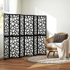 HOMCOM 6 Panel Geometric Pattern Freestanding Room Divider for Bedroom - Black-Material: Non-woven Fabric, Paulownia Wood 
