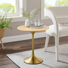 Modway Lippa 20" Round Wood Side Table - Gold Natural-Chip-Resistant Metal Pedestal Base