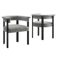Modway Imogen Fabric Upholstered Barrel Dining Chairs - Heathered Weave Grey/Black - 2 Pack-Dining Chair Set