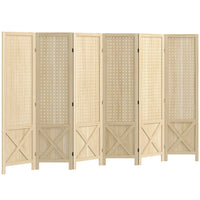 HOMCOM 6 Panel Freestanding Room Divider with Pegboard Display for Home Office - Natural Wood-Six-panel design creates personal space or divides large rooms with ease 
