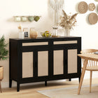 HOMCOM 52.8" L Sideboard Buffet Cabinet with Storage - Black-Boho style with rattan fronts adds aesthetic appeal