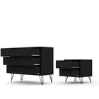 Manhattan Comfort Rockefeller Mid-Century Modern Dresser and Nightstand Set - Black-Option to Fit up to a 32" TV Stand, with a 11 Lb. Shelf Capacity Per Shelf.