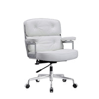 Plata Import Elegant Office Chair Faux leather Adjustable Chair with Polished aluminum frame - White-Faux leather and polished aluminum frame in White