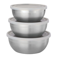 Tramontina Stainless Steel Bowl Shape Container Set with Frosted Lids - 6 Piece Set-Ideal for preparing and storing food in the refrigerator, freezer, cupboard, or pantry