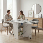 HOMCOM Drop Leaf Folding Dining Table with 2-Tier Shelves & Rolling Casters for 2-4 - Marble White-Seats up to six people