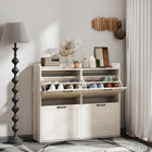 HOMCOM Slim Shoe Storage Cabinet with 4 Flip Drawers - White Oak-Each drawer has a two-level adjustable divider for various shoe types