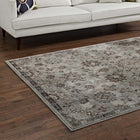 Modway Hana Distressed Vintage Floral Lattice Area Rug - 5 ft W x 8 ft L - Silver Blue Beige/Brown-Gripping Rubber Underside