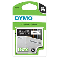 DYMO D1 Label Maker Tape, Black on White, 12mm, 2 Pack-Tape and adhesive are UV-resistant, so label will neither darken nor fall off over time