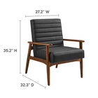 Modway Jensen Vegan Leather Accent Chair - Walnut Black-Horizontal Channel Tufting