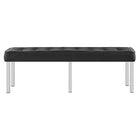 Modway Loft Tufted Vegan Leather Bench - Silver/Black-Non-Marking Foot Caps