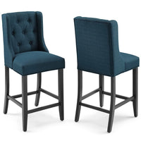Modway Baronet Upholstered Fabric Counter Bar Stool - Azure - Set of 2-Tufted Button Counter Stool