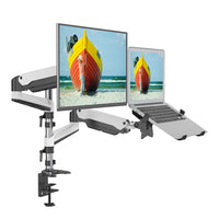 ShoppingAll Dual Monitor and Laptop Gas Spring Arm for 15-32" Monitors and 10-17" Laptops - White-Supports one 15-32" monitor and one 12-17" laptop, or two 15-32" monitors.