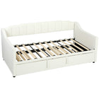 HOMCOM Twin Size Upholstered Trundle Daybed with Armrests - Cream White-Pull-out and lift-up trundle creates a spacious, even surface