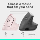 Logitech Lift Vertical Ergonomic Mouse - Rose-Battery life may vary based on user and computing conditions