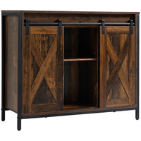 HOMCOM Industrial 35.5" L Sideboard - Rustic Brown-Large storage space with 2 sliding doors for holding daily accessories and utensils