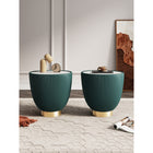 Manhattan Comfort Anderson 18.43" Modern Leatherette Upholstered End Table - Green - Set of 2-Beautiful Ceramic Marble Table Top