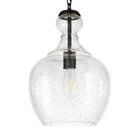Hudson&Canal Verona 11" Wide Pendant with Glass Shade - Blackened Bronze/Seeded-Rated for one 60W incandescent bulb - 9W LED bulb, 13W fluorescent (CFL) bulb, or 9W self-ballasted LED bulb, E26-base bulb, Bulb not included