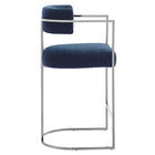 Modway Huron Curved Back Fabric and Metal Counter Stool - Silver Navy-Adjustable Non-Marking Floor Glides