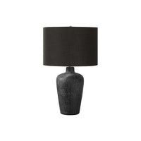 Monarch Specialties 24" H Contemporary Table Lamp - Black Ceramic / Black Shade-Designed in a vase shape, this textured black ceramic table lamp, topped with a black fabric shade and finished with a round black finial on top, will bring sophisticated style to any living room, bedroom, or office space