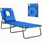 Outsunny Folding Outdoor Lounge Chair - Tanning Chair with Face Hole - Blue-Great for garden, balcony, swimming pool, beach and more