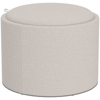 HOMCOM Round Tray Top Coffee Table with Storage and Upholstery - Cream White-Removable tray lid with groove handles for convenience