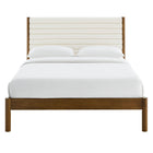 Modway Olea Channel Tufted Boucle Solid Wood King Platform Bed - Feather Walnut-No Box Spring Needed