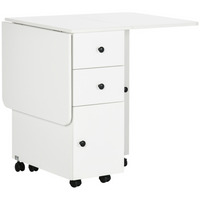 HOMCOM Rolling Drop Leaf Folding Dining Table with Drawers & Storage Cabinet for 4-6 - White-Its modern style is great for putting in the bedroom, living room, or dining room