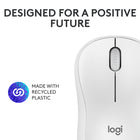 Logitech M240 Silent Wireless Mouse - Off-White-Plastic parts in M240 Silent computer mouse include certified post-consumer recycled plastic (48% for Graphite, and 37% Off-white and Rose. Excludes printed wiring assembly (PWA) plastics, and packaging