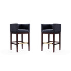 Manhattan Comfort Kingsley 21" Mid-Century Modern Faux Leather Upholstered Bar Stool - Black and Dark Walnut - 2 Pack-Mid-Century Modern Barstool with Backseat Perfect for Bar and Kitchen Use. Set of 2