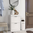 HOMCOM Narrow Shoe Cabinet with Flip Drawers - White-Store up to 10 pairs of shoes in 2 tilt-out drawers
