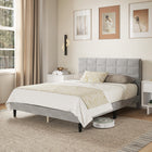 HOMCOM Queen Size Upholstered Platform Bed Frame with Headboard - Grey-No box spring needed