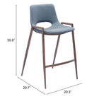 Zuo Desi Counter Stool - Azure Grey/Walnut - Set of 2-8