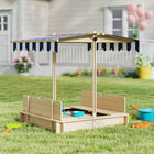 Outsunny Covered Kids Square Sandbox with Lid & Adjustable Canopy - 41.7" x 41.7" - Natural-Lower the roof all the way to create a lid 