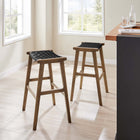 Modway Saoirse Leather Wood Bar Stool - Walnut Black - Set of 2-Assembly Required